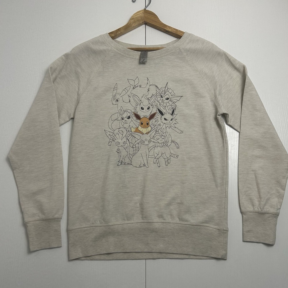 Pokemon Eevee with Evolutions Sweatshirt Crew Neck Women Small Beige Lightweight